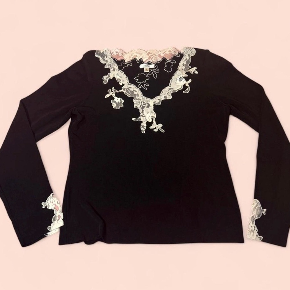 Cache Black Lace Trim Top